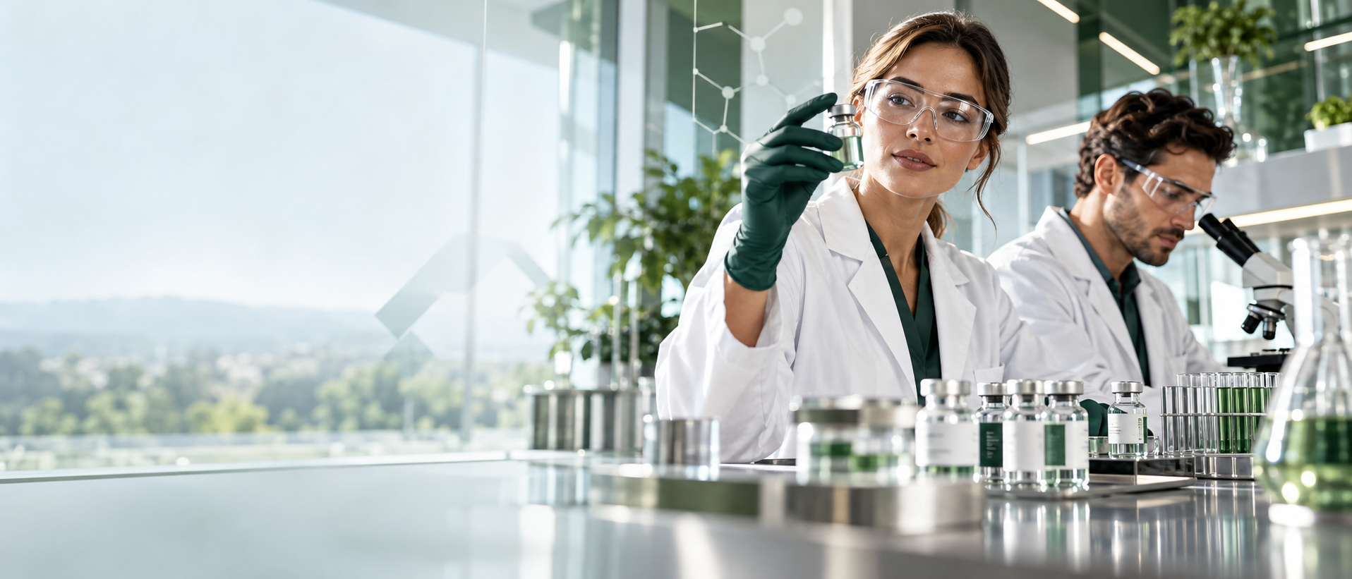 Researchers reviewing peptide materials in a modern American laboratory